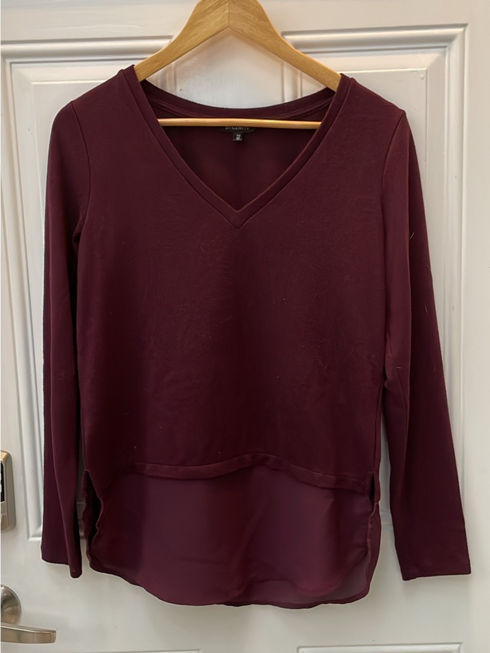 Dynamite Burgundy V-Neck Long Sleeve Layered Top